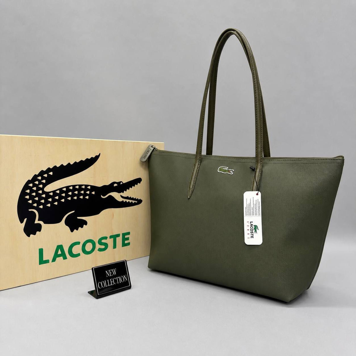 Lacoste Γυναικεία Τσάντα Χακί  Zip Tote