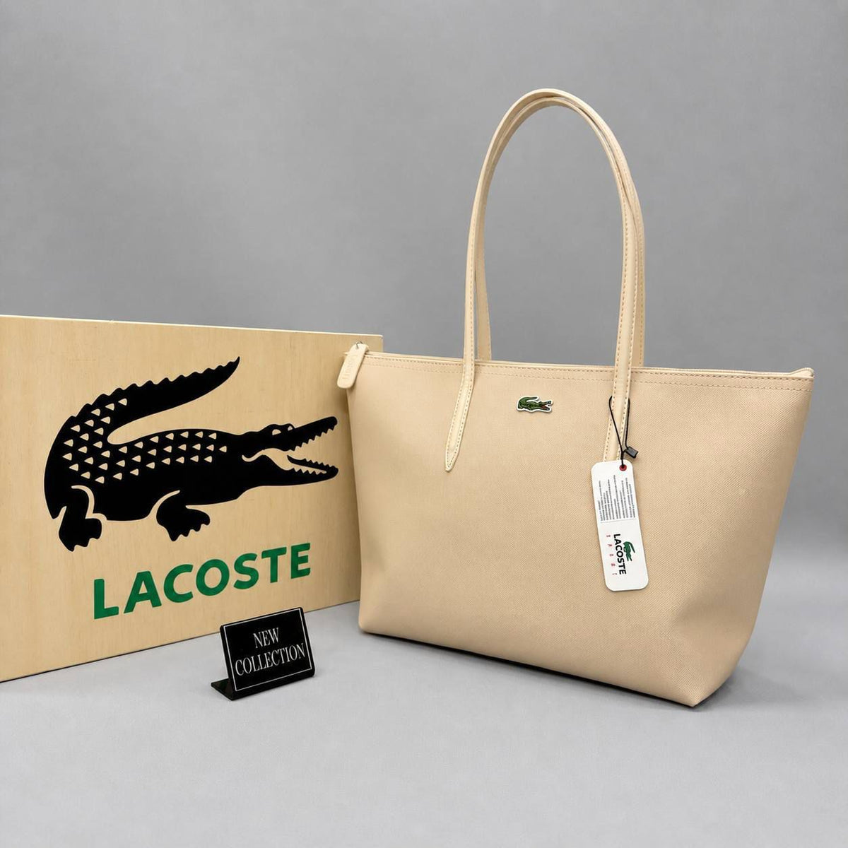 Lacoste Cream Zip Tote