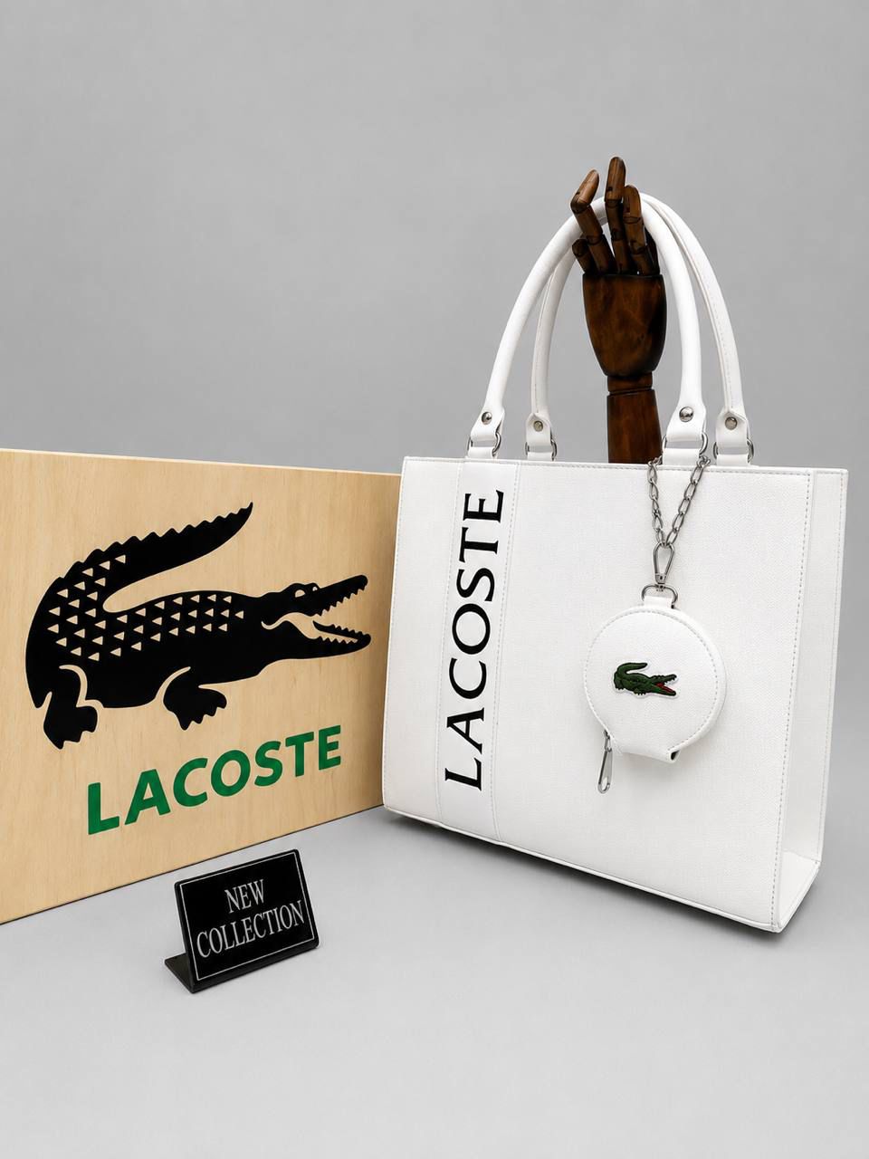 Lacoste Γυναικεία Τσάντα Tote με Mini Pouch Λευκή